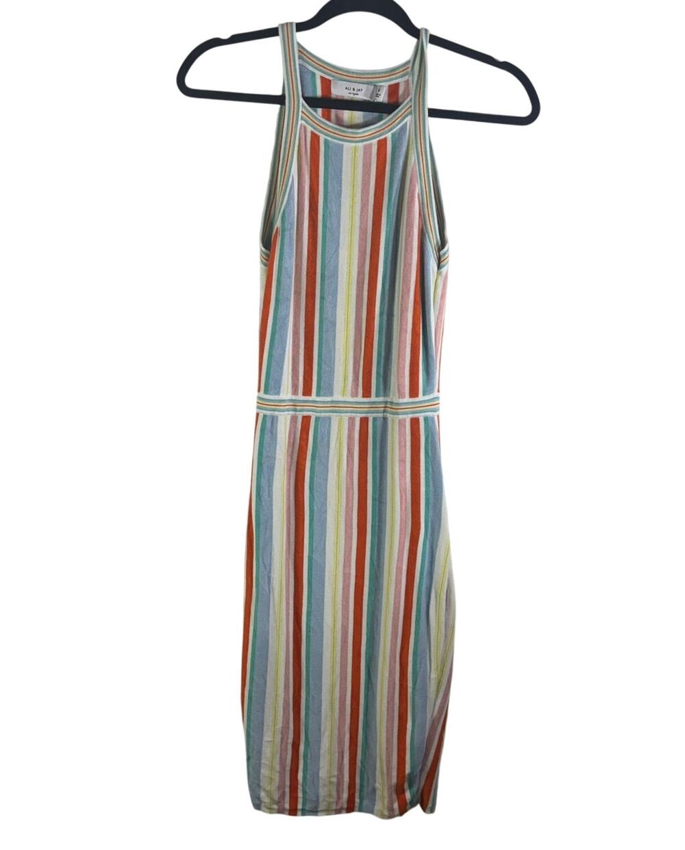 Ali & Jay Striped Knit Midi Dress Small Sleeveless Racerback Colorful Stretch